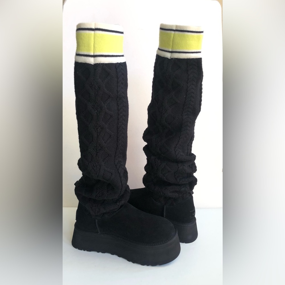 UGG CLASSIC SWEATER LETTER TALL BLACK PLATFORM BOOTS sz US 7 / EU 38 / UK 5 - Picture 2 of 7